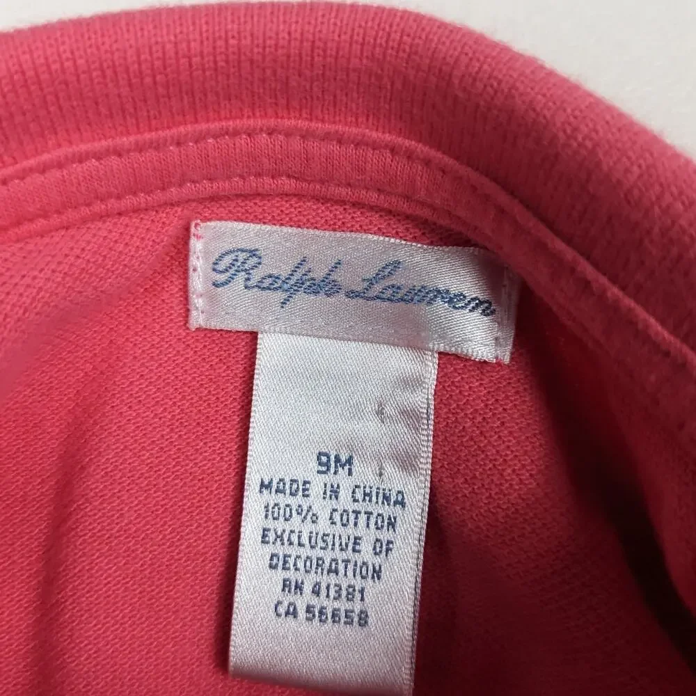 Ralph Lauren Onesie Baby Girls Sz 9m Salmon Pink Ruffle Polo Classic